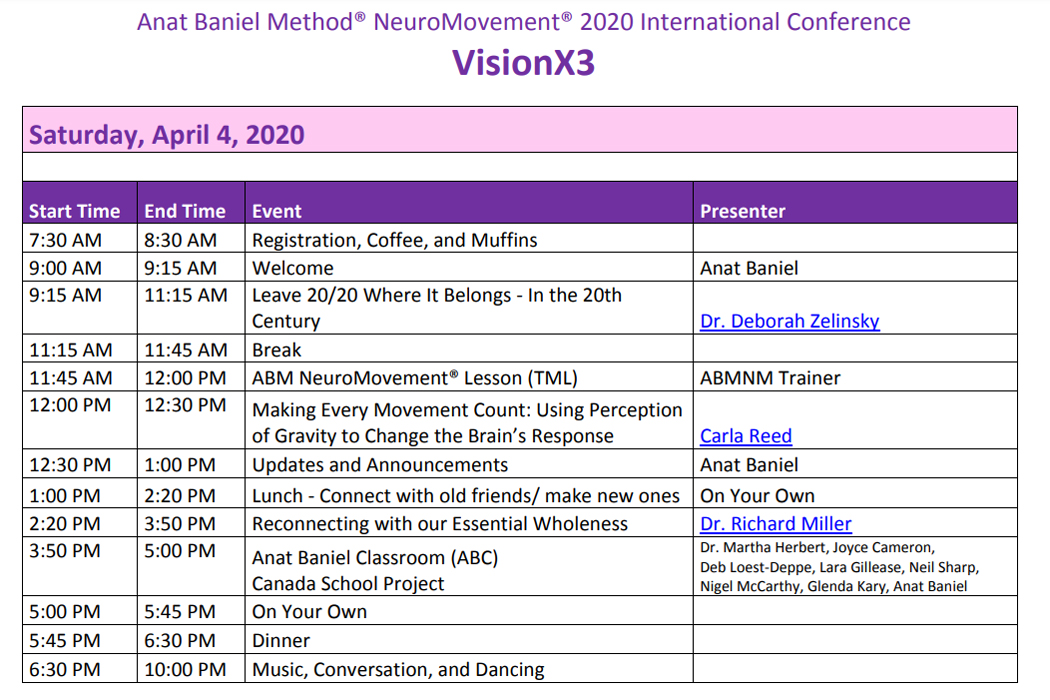 VisionX3 Conference Saturday Schedule